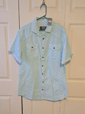 NWT BKE Buckle Light Blue Short-Sleeve Button-Down Shirt Mens Size XL